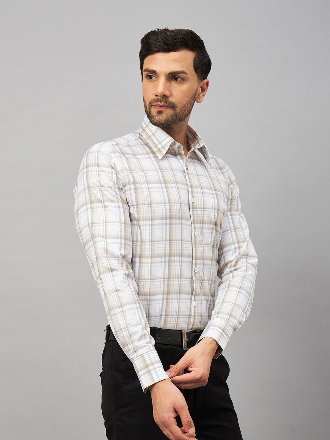 

LOUIS STITCH Comfort Tartan Checked Cotton Formal Shirt, Cream