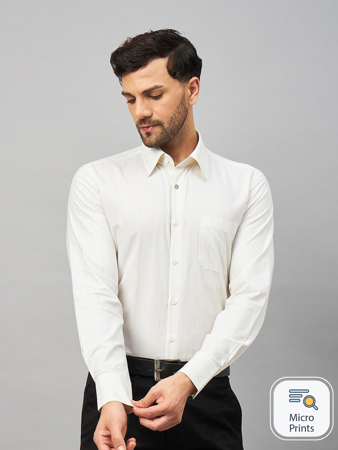 

LOUIS STITCH Comfort Striped Cotton Formal Shirt, Cream