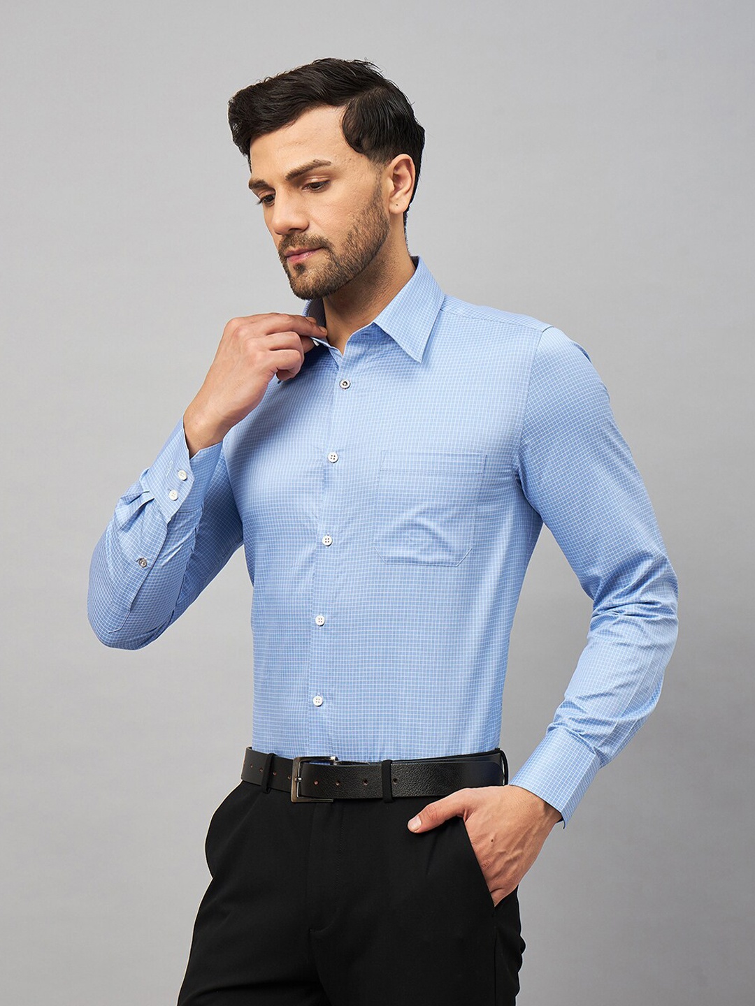 

LOUIS STITCH Comfort Micro Checked Cotton Formal Shirt, Blue