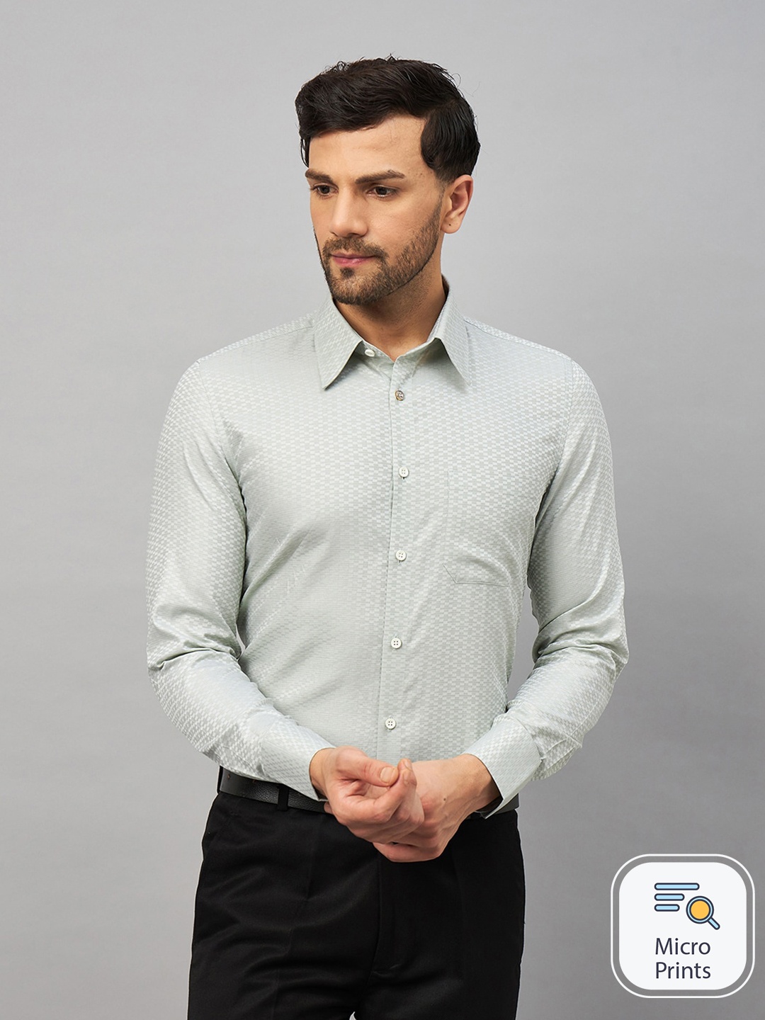 LOUIS STITCH Comfort Geometric Printed Cotton Formal Shirt, Green