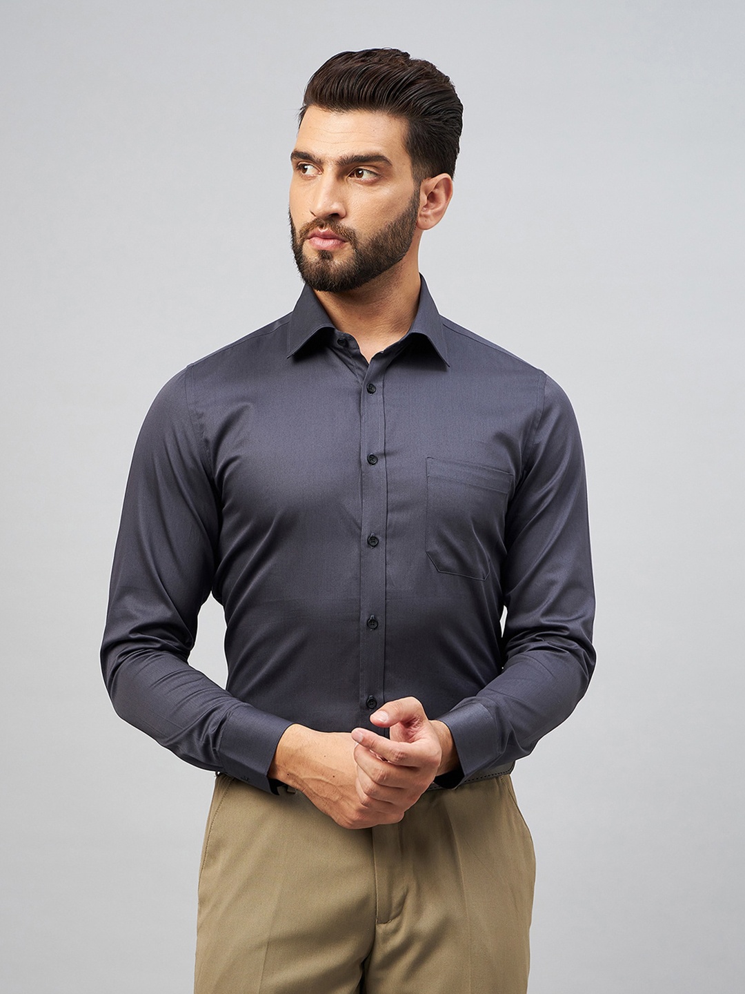 LOUIS STITCH Comfort Spread Collar Cotton Formal Shirt, Grey
