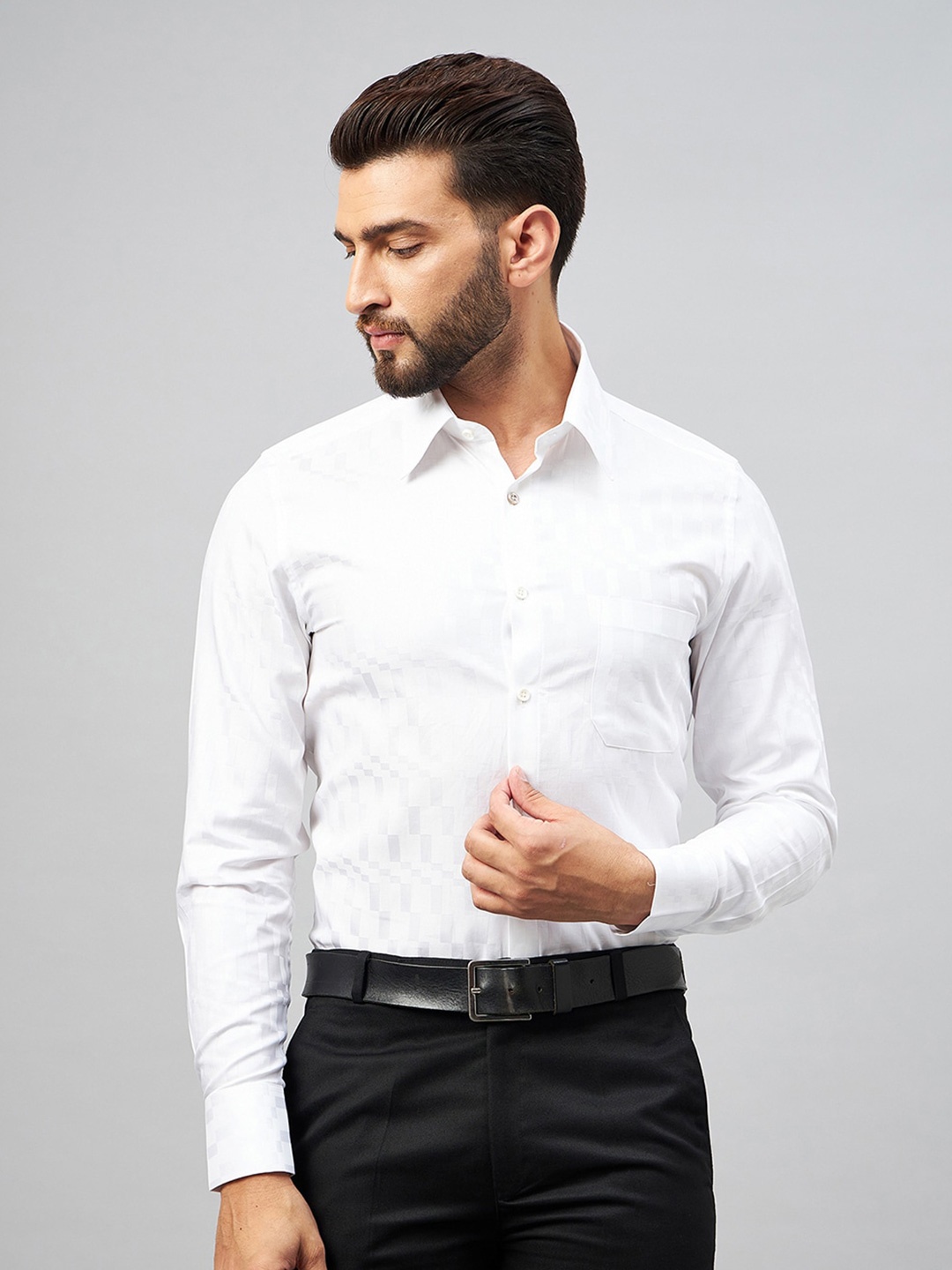 

LOUIS STITCH Comfort Self Designed Cotton Formal Shirt, White
