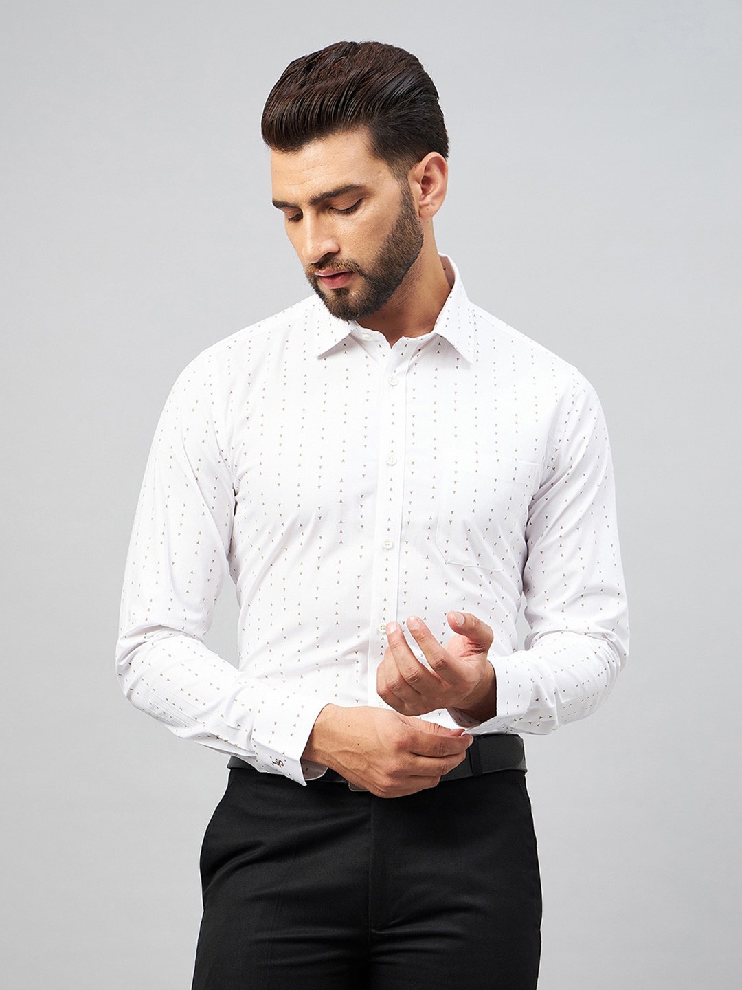 

LOUIS STITCH Comfort Geometric Printed Cotton Formal Shirt, White