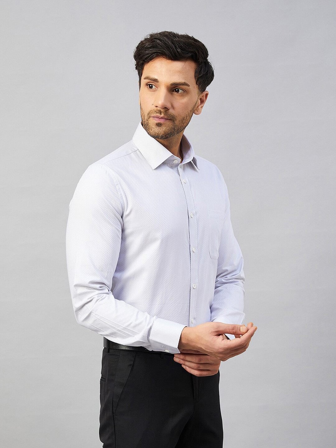 

LOUIS STITCH Comfort Opaque Micro Checked Cotton Formal Shirt, Grey