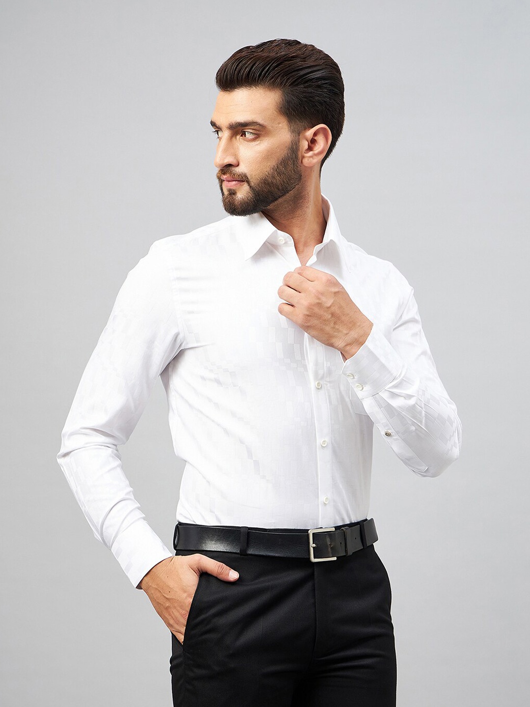 

LOUIS STITCH Comfort Checked Cotton Formal Shirt, White