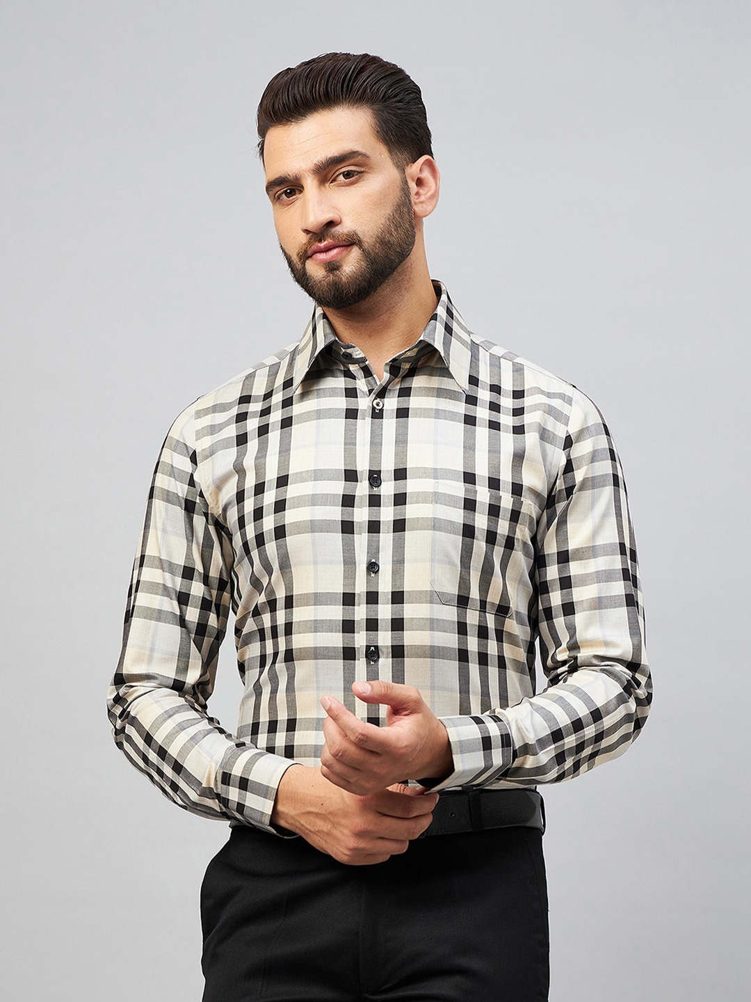 

LOUIS STITCH Comfort Tartan Checked Cotton Formal Shirt, Off white