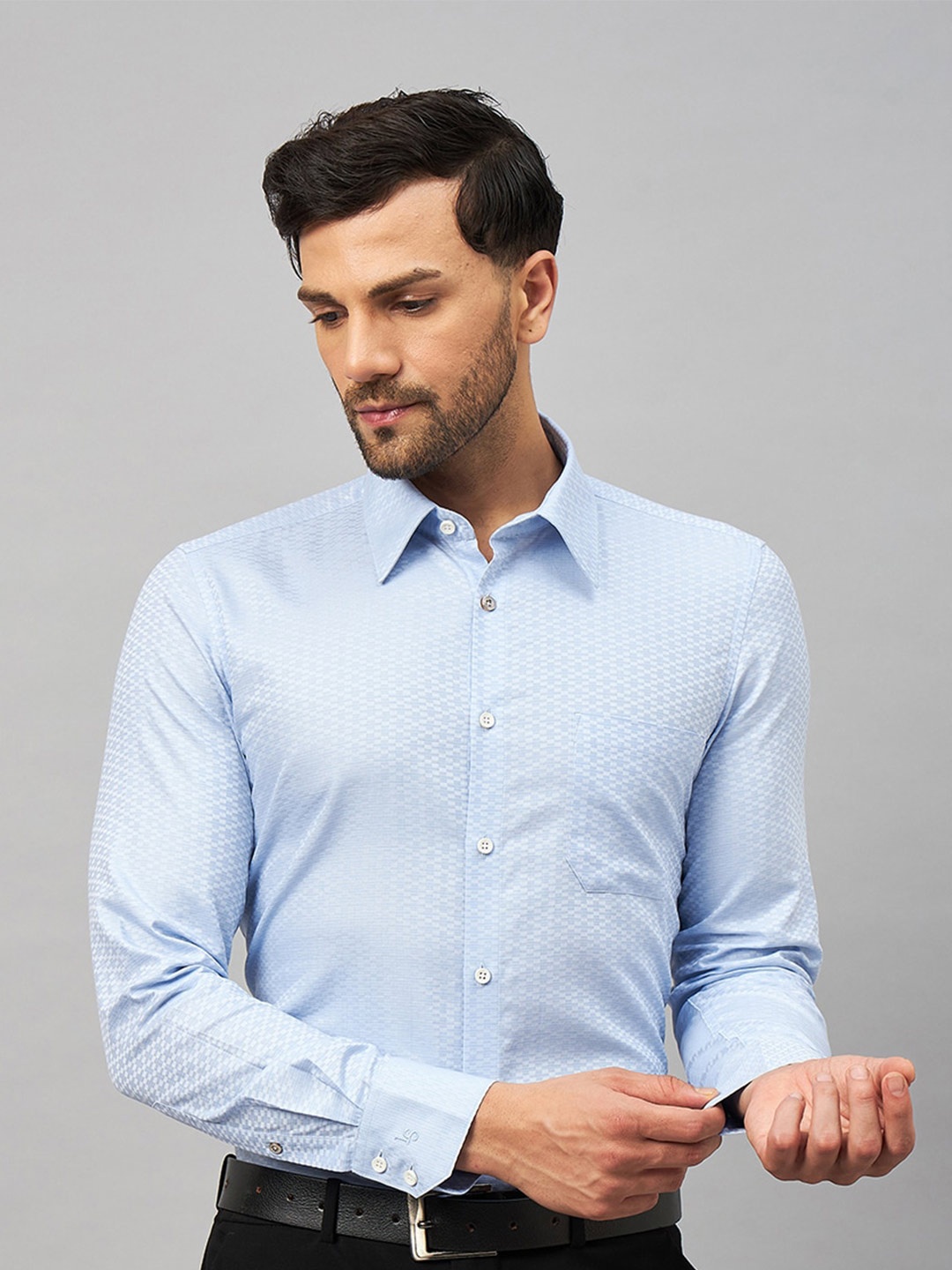 

LOUIS STITCH Comfort Geometric Printed Cotton Formal Shirt, Blue