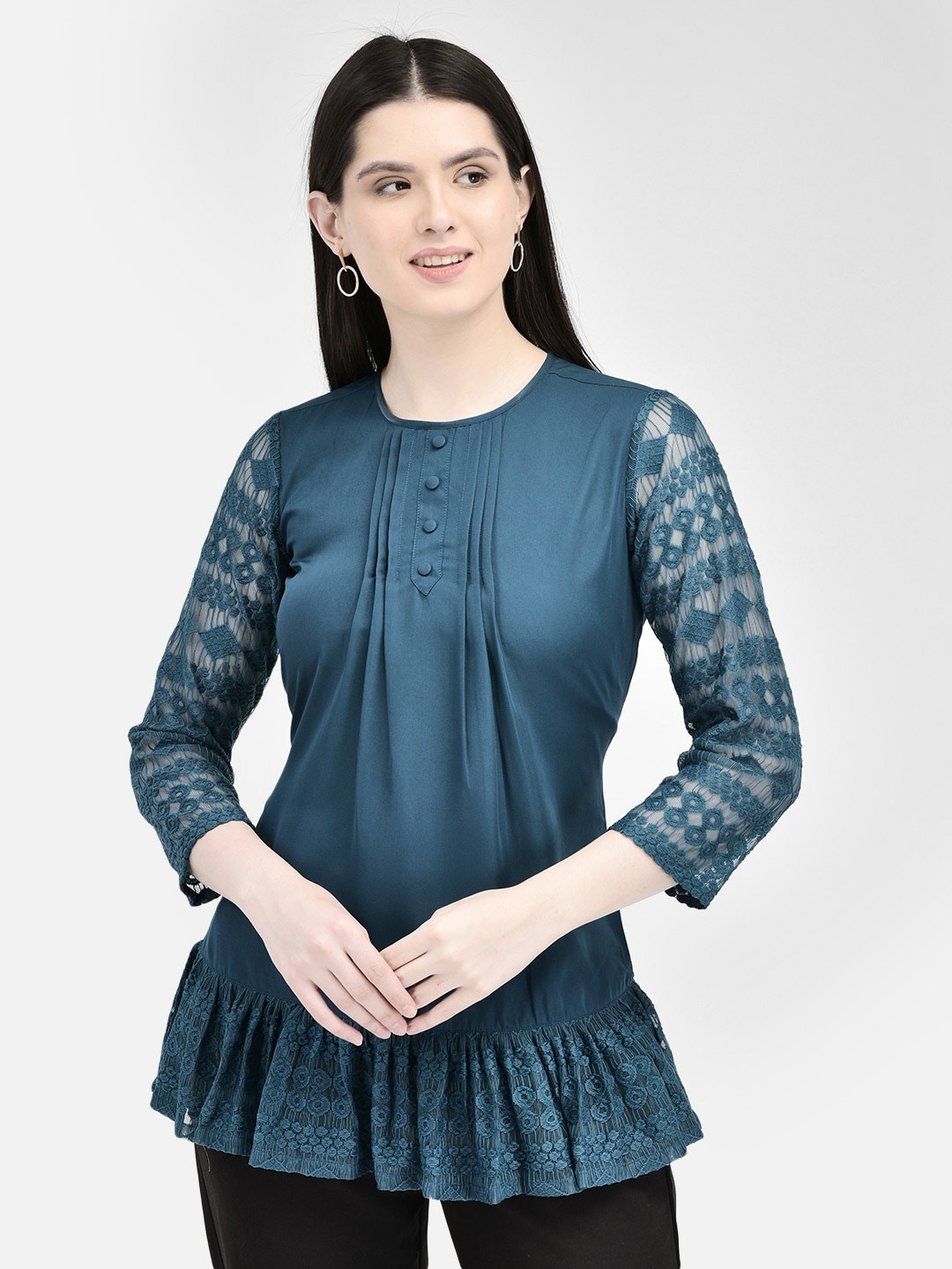 

Eavan Round Neck Lace Embellished Top, Blue
