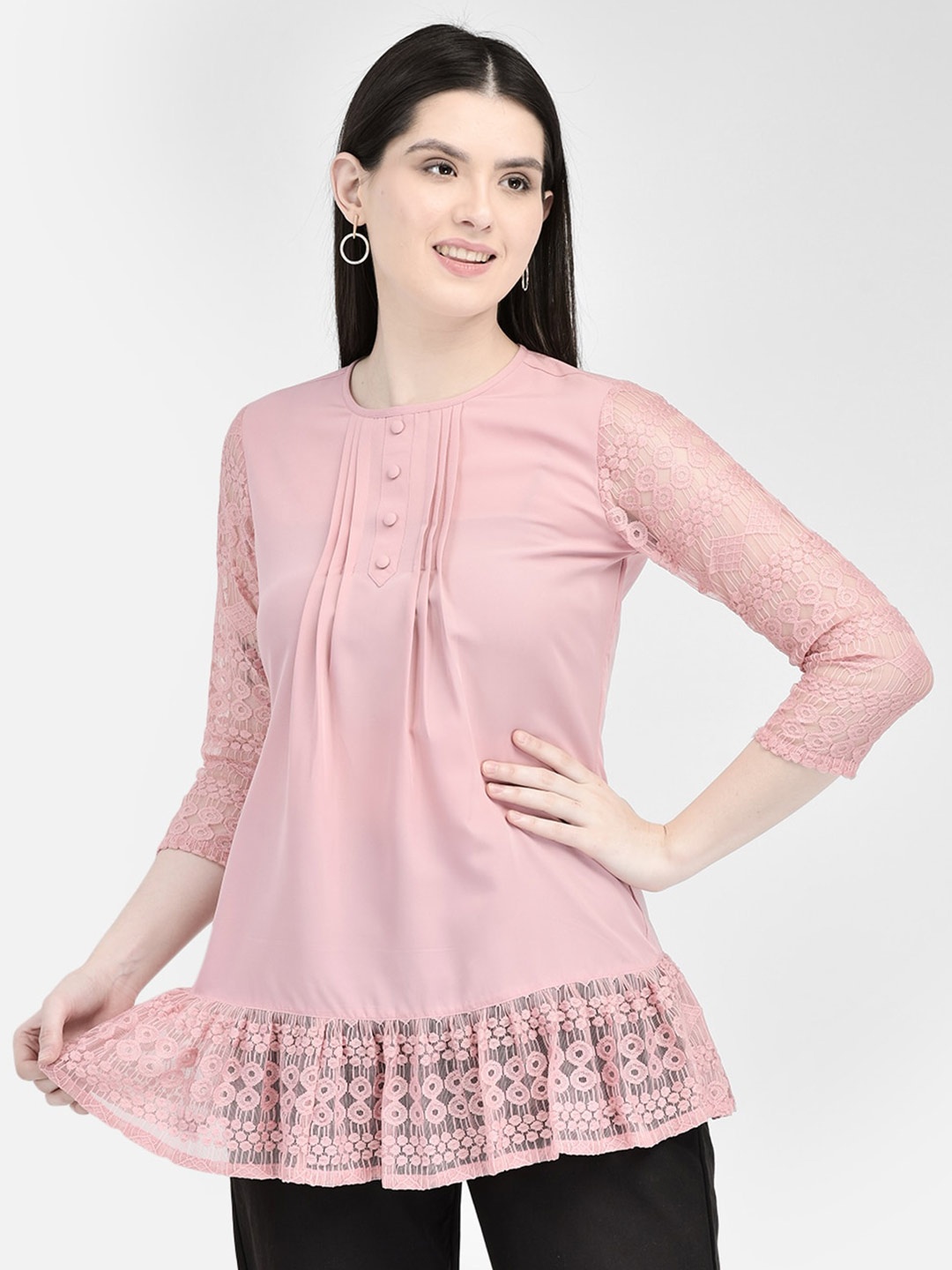 

Eavan Round Neck Lace Embellished Top, Pink