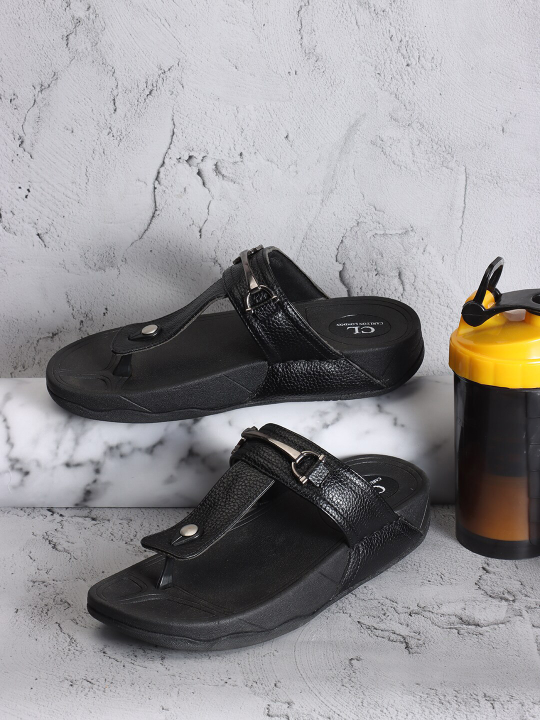 

Carlton London Men Slip-On Comfort Sandals, Black