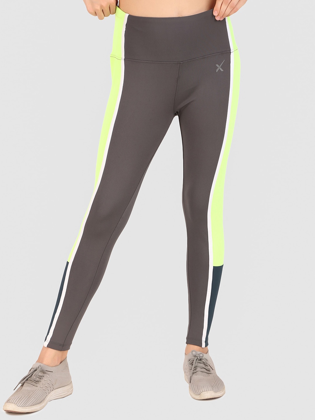 

HRX by Hrithik Roshan Grey Colourblocked Slim-Fit Ankle-Length Gym Tights