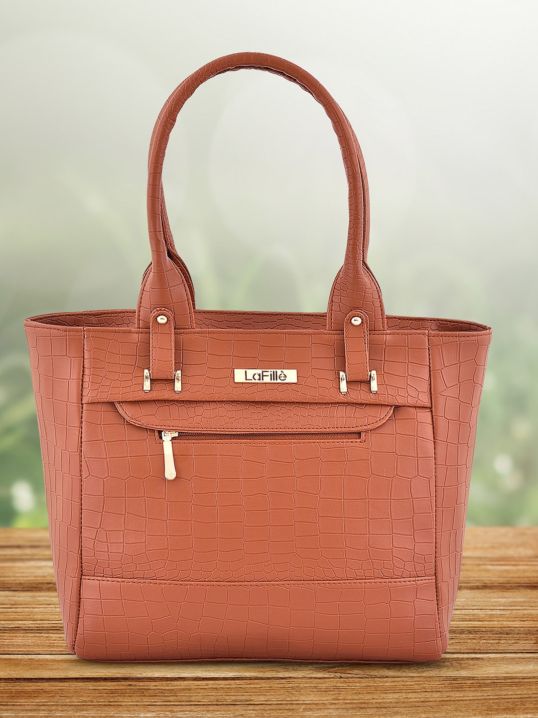 

LaFille Handheld Textured Zip Detail Bag, Tan