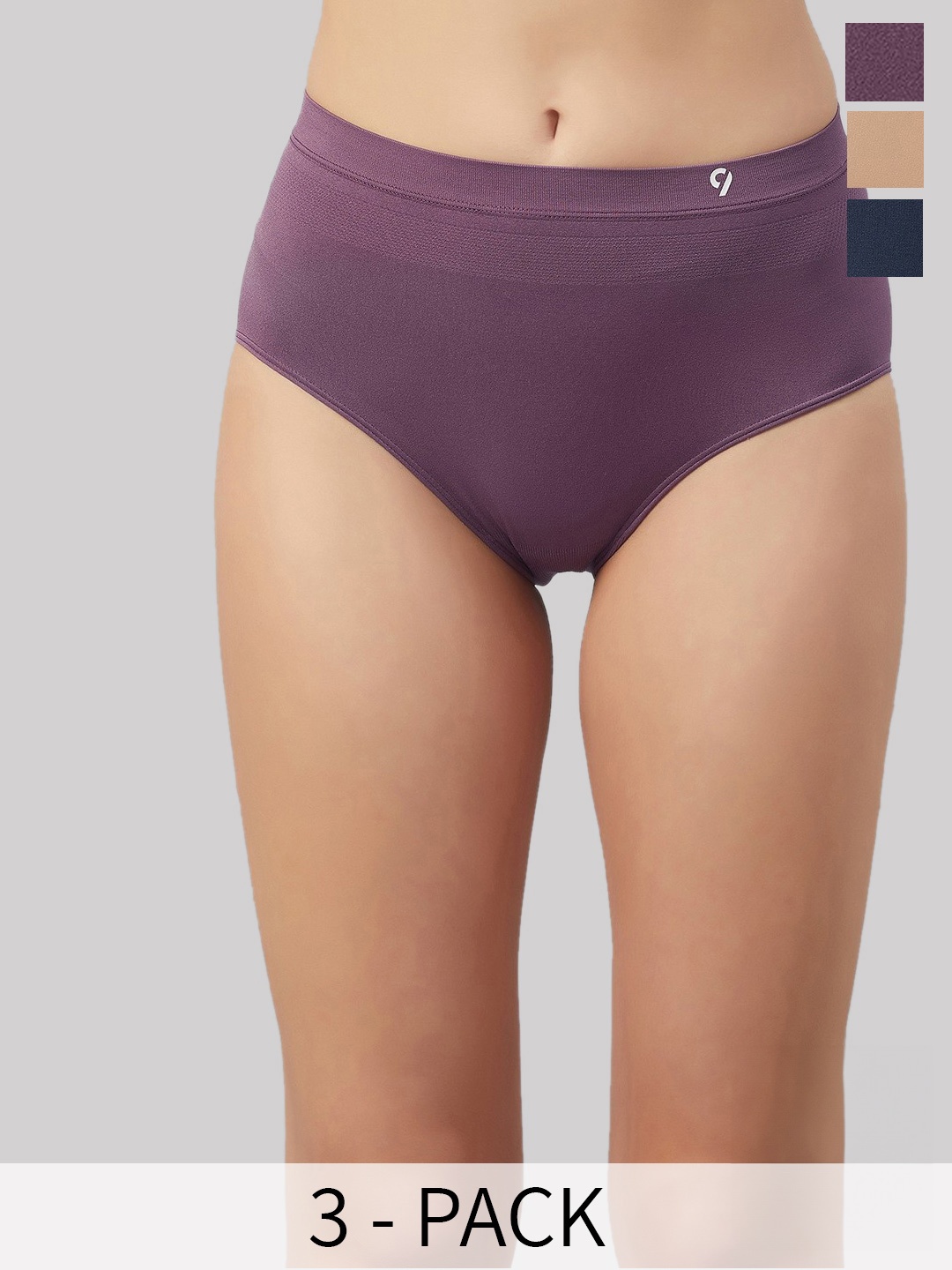 

C9 AIRWEAR Pack Of 3 High Rise Seamless Hipster Briefs M1174_Pack11, Purple