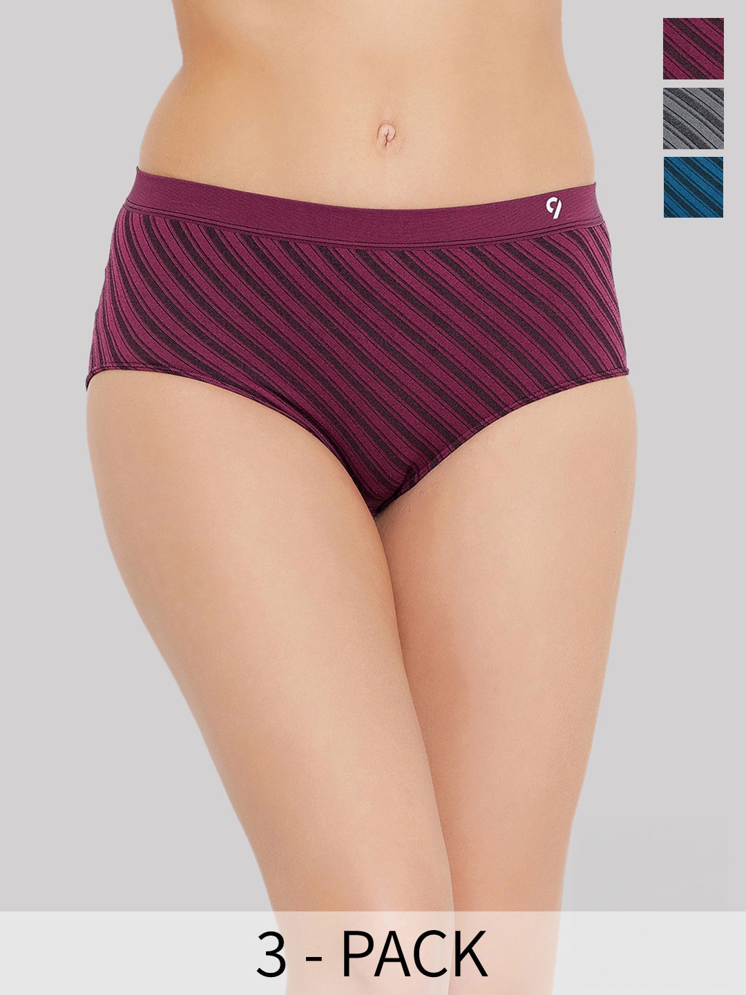 

C9 AIRWEAR Pack Of 3 Mid-Rise Striped Seamless Bikini Briefs M1173_Pack2, Purple