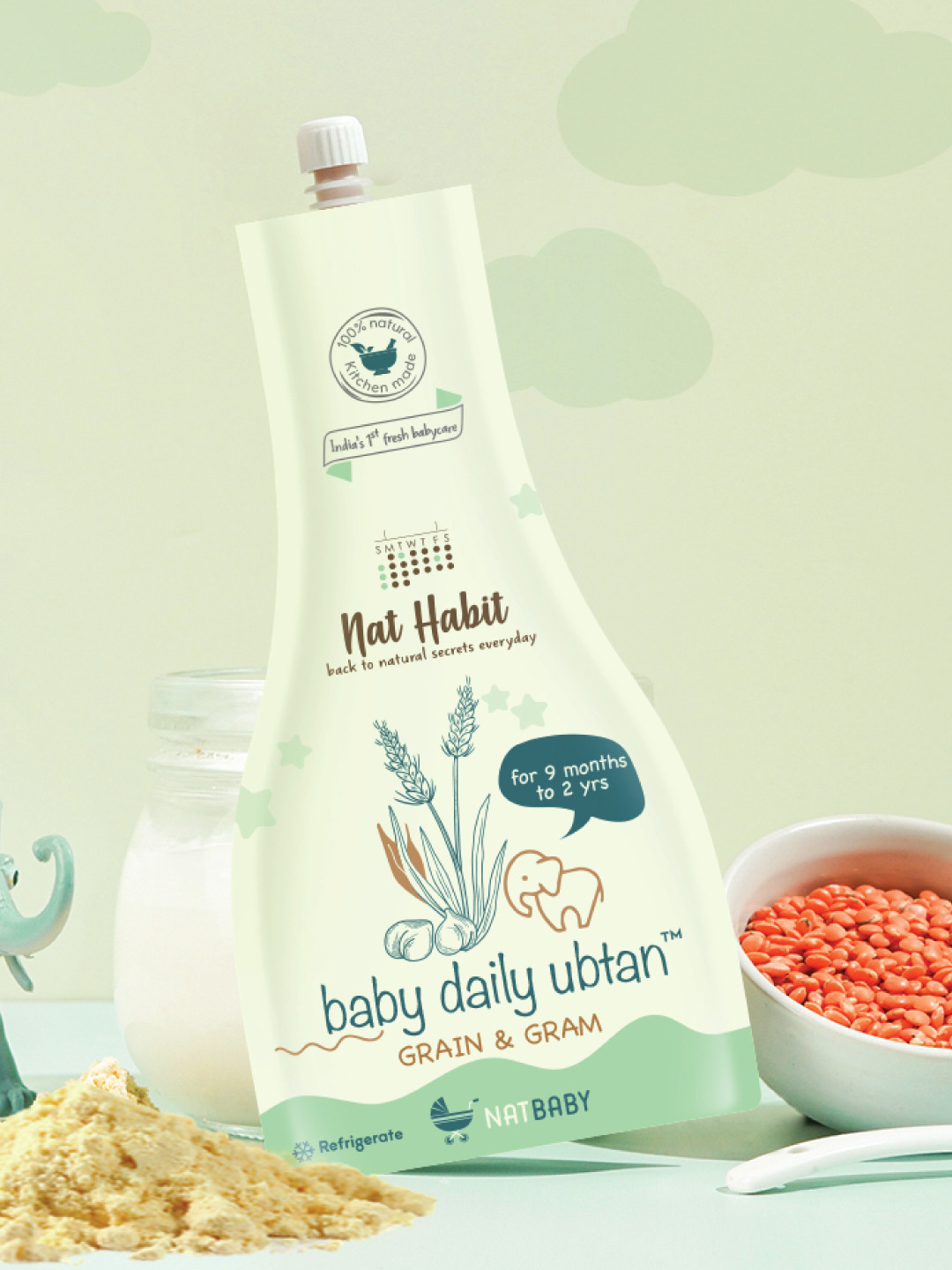 

Nat Habit Baby Daily Ubtan Body Wash & Soap with Natural Herbs,Wheat Flour & Besan- 80g, Green