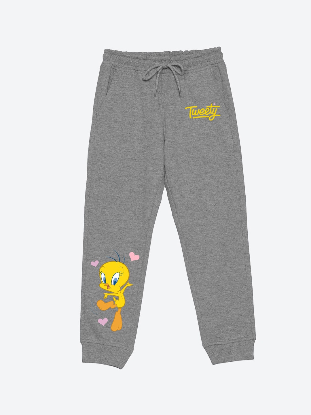 

YK Warner Bros Girls Humour and Comic Tweety Graphic Printed Joggers, Grey