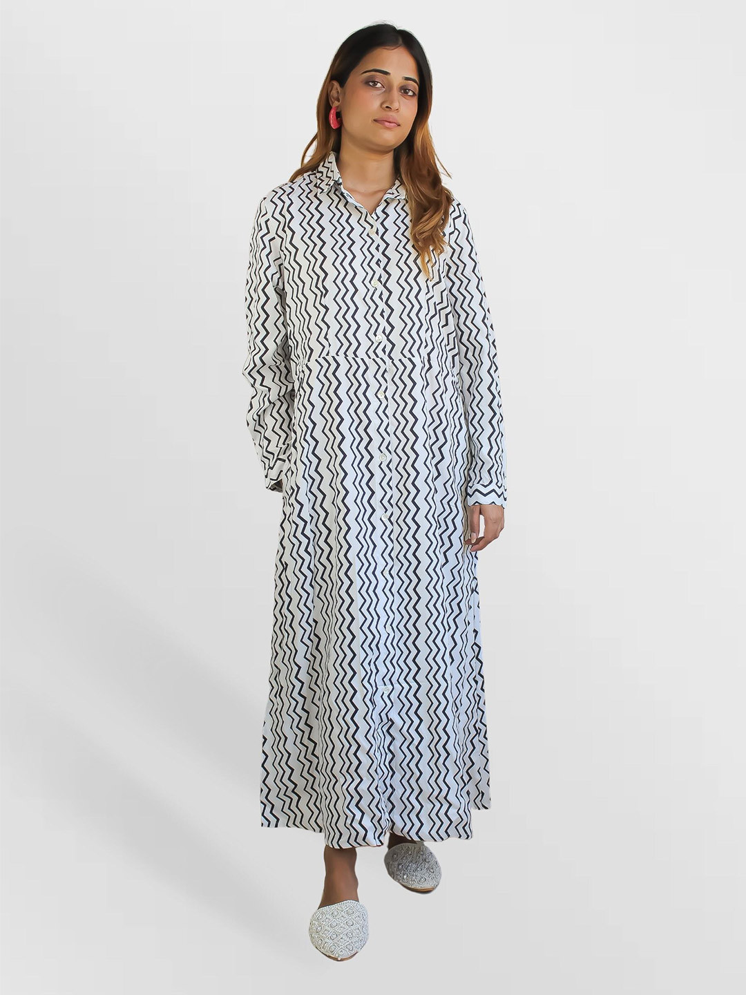 

Be Sunset Ibiza Geometric Printed Shirt Maxi Dress, Black