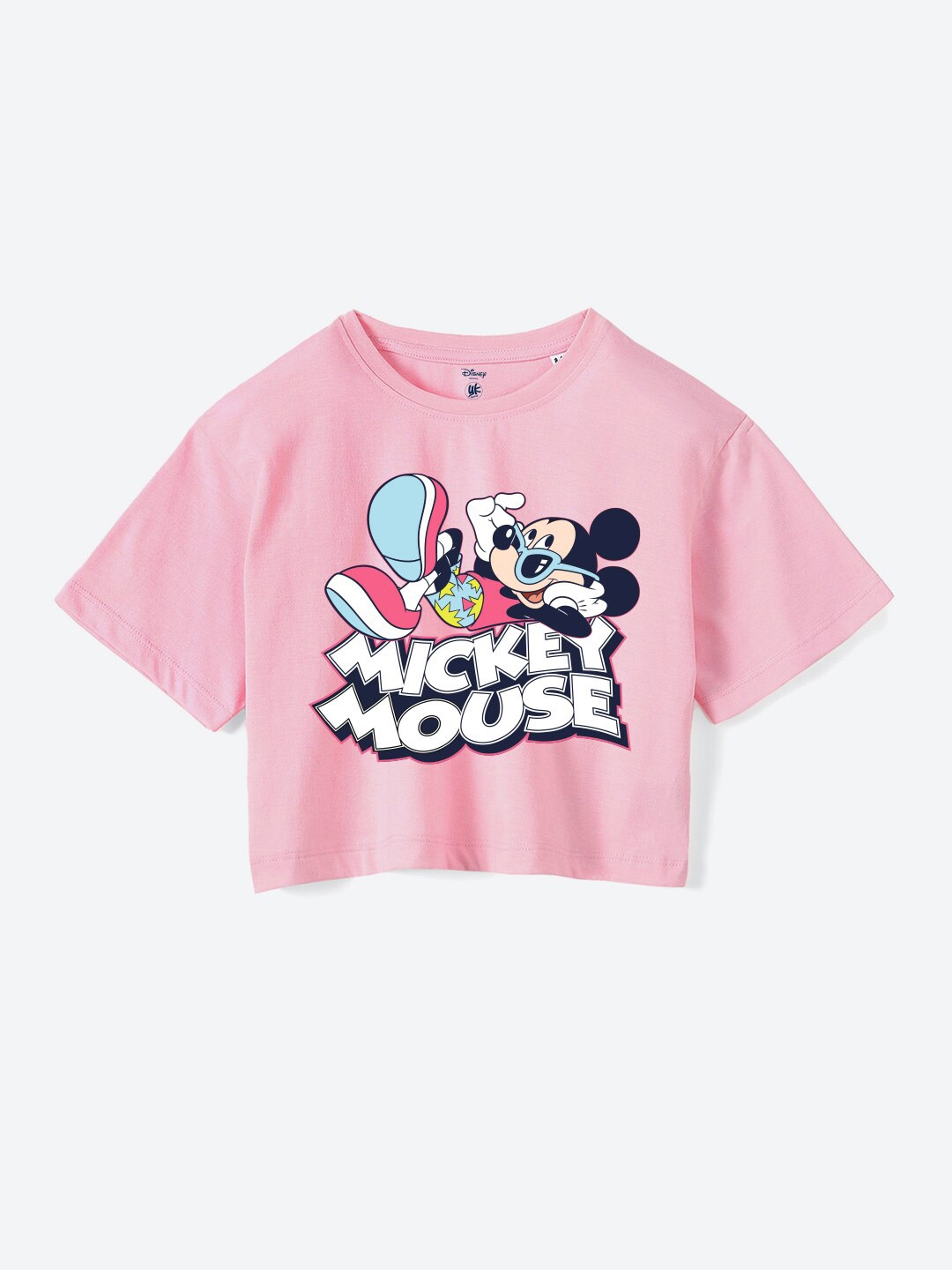 

YK Disney Girls Mickey Mouse Graphic Printed Pure Cotton T-Shirt, Pink
