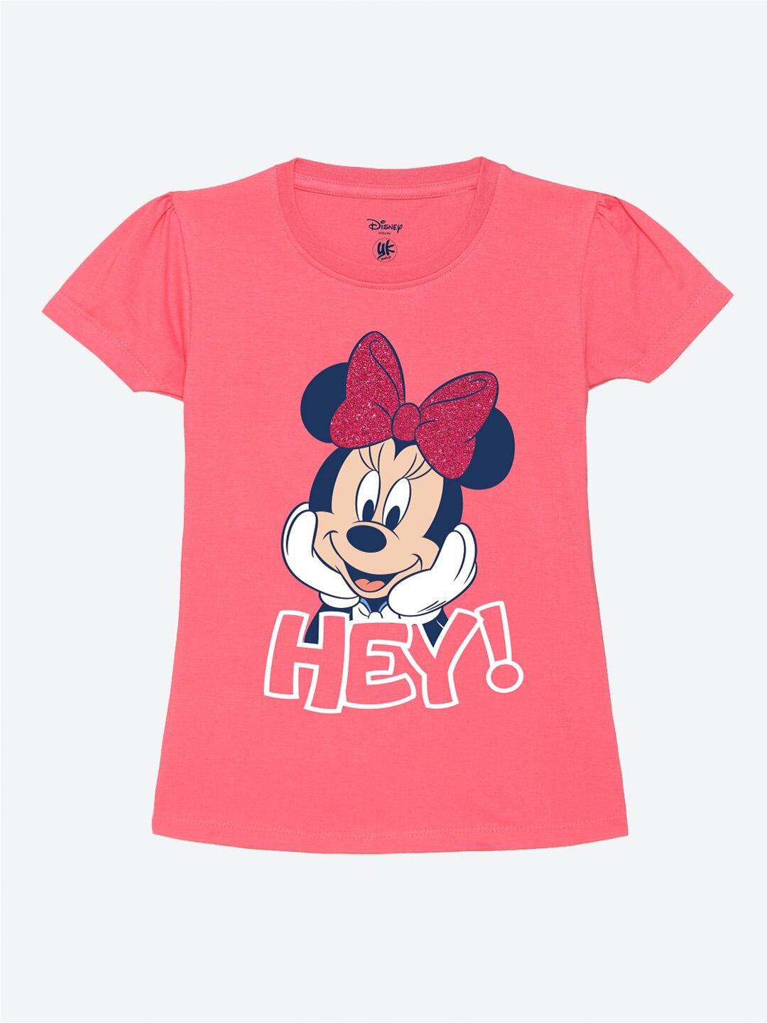 

YK Disney Girls Minnie Mouse Graphic Printed Pure Cotton T-Shirt, Pink