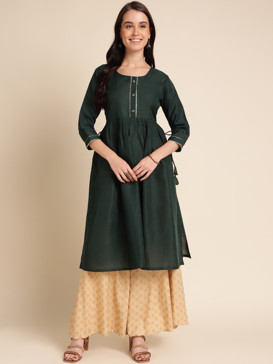 

HERE&NOW Gotta Patti Pleated Kurta, Green