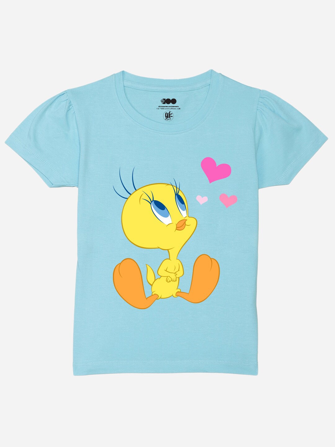 

YK Warner Bros Girls Humour and Comic Tweety Printed Puffed Sleeves Pure Cotton T-Shirt, Blue