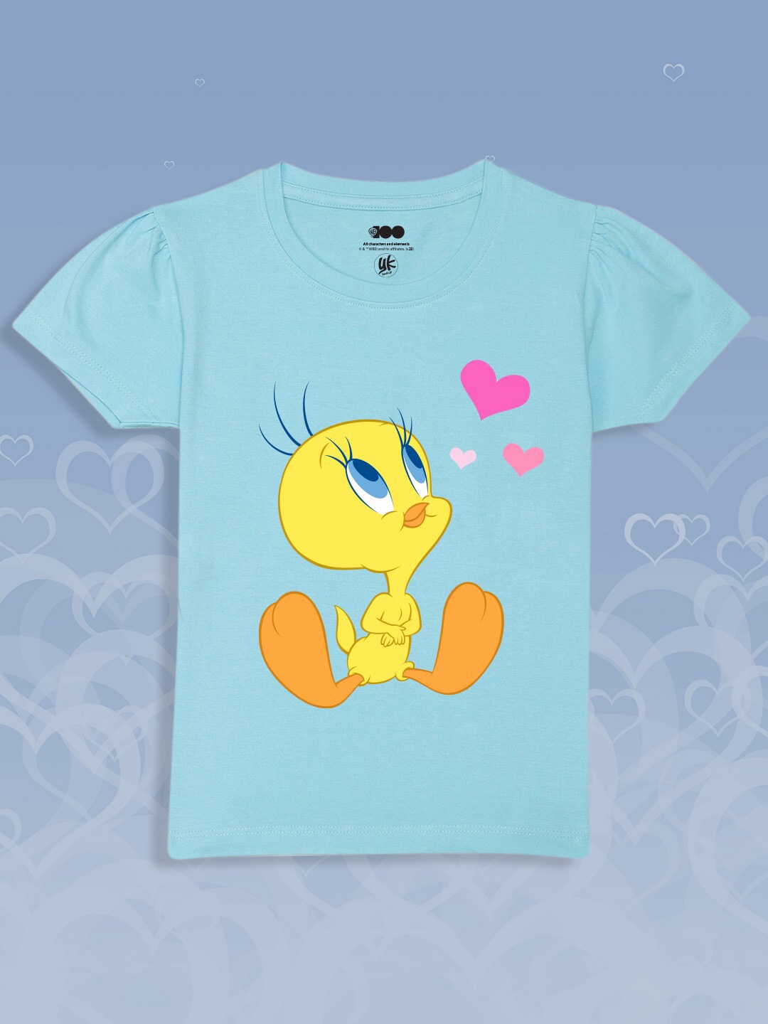 

YK Warner Bros Girls Humour and Comic Tweety Printed Puffed Sleeves Pure Cotton T-Shirt, Blue