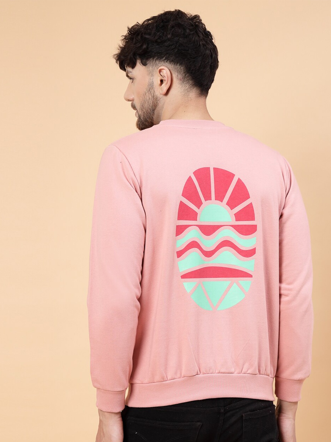

Rigo Men Printed Fleece Pullover Casual Sweatshirt, Pink