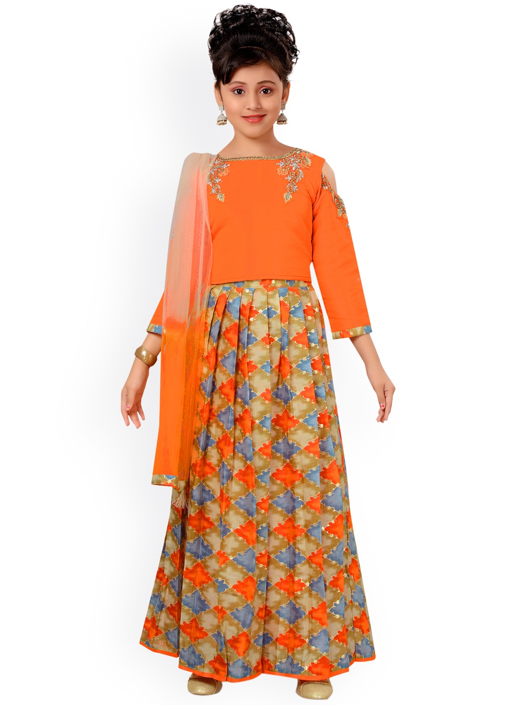 

ADIVA Orange Ready to Wear Lehenga & Blouse with Dupatta