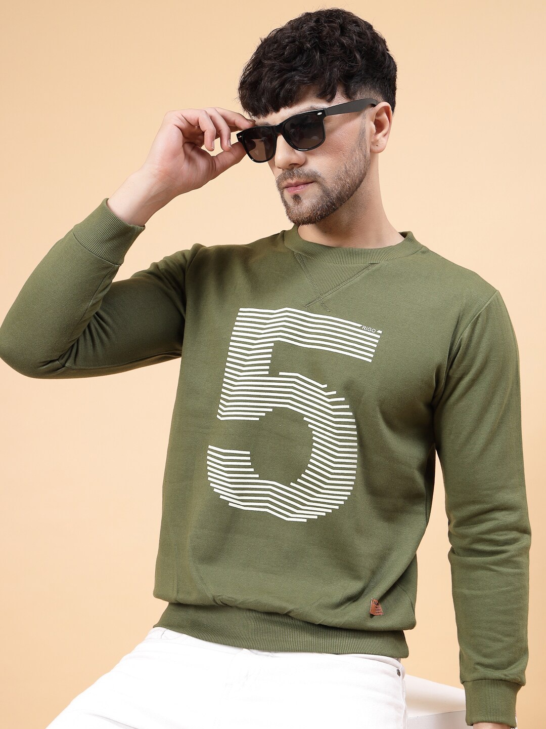 

Rigo Men Printed Fleece Pullover Casual Sweatshirt, Green