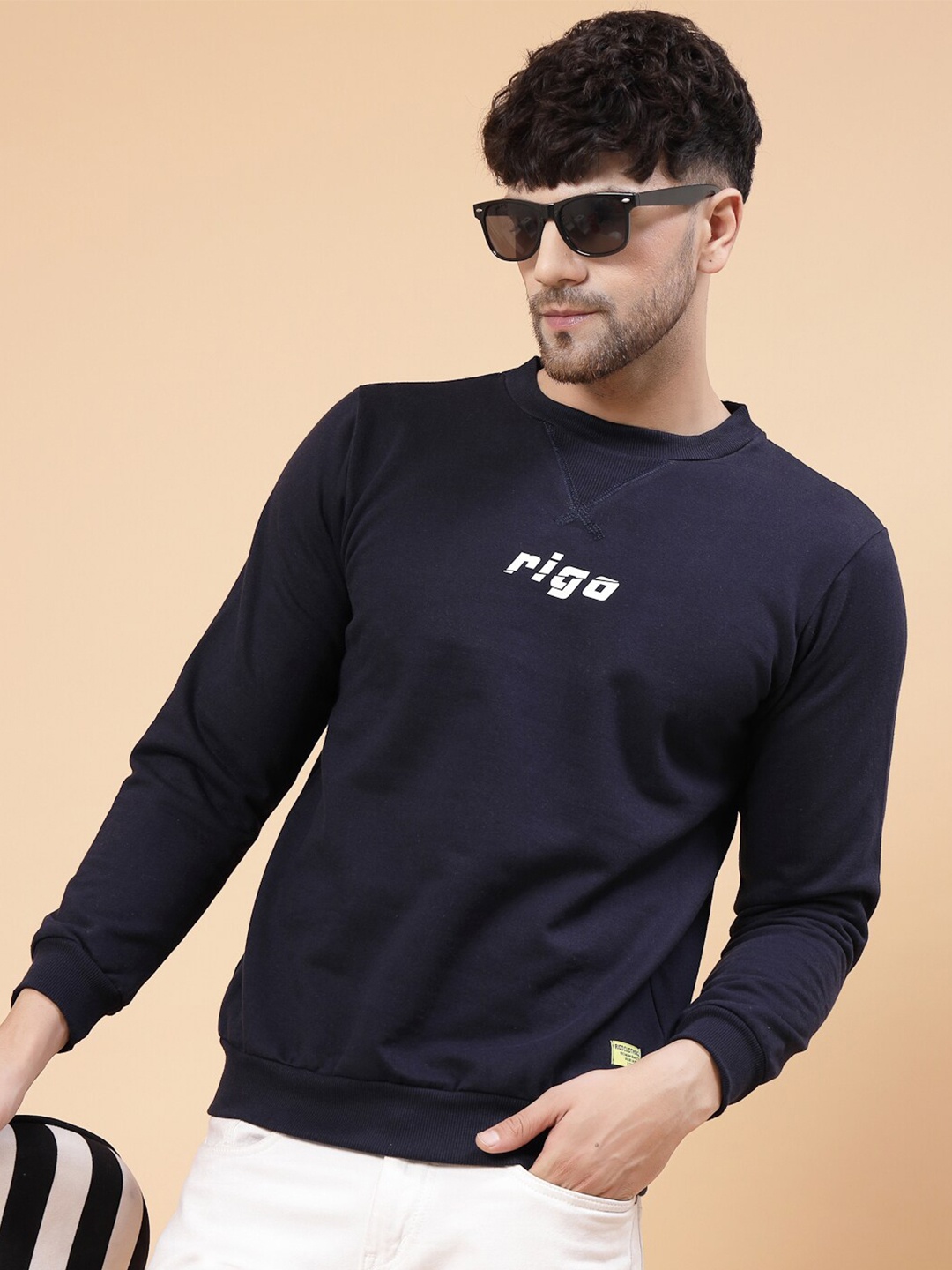 

Rigo Men Embroidery Round Neck Cotton Sweatshirt, Navy blue