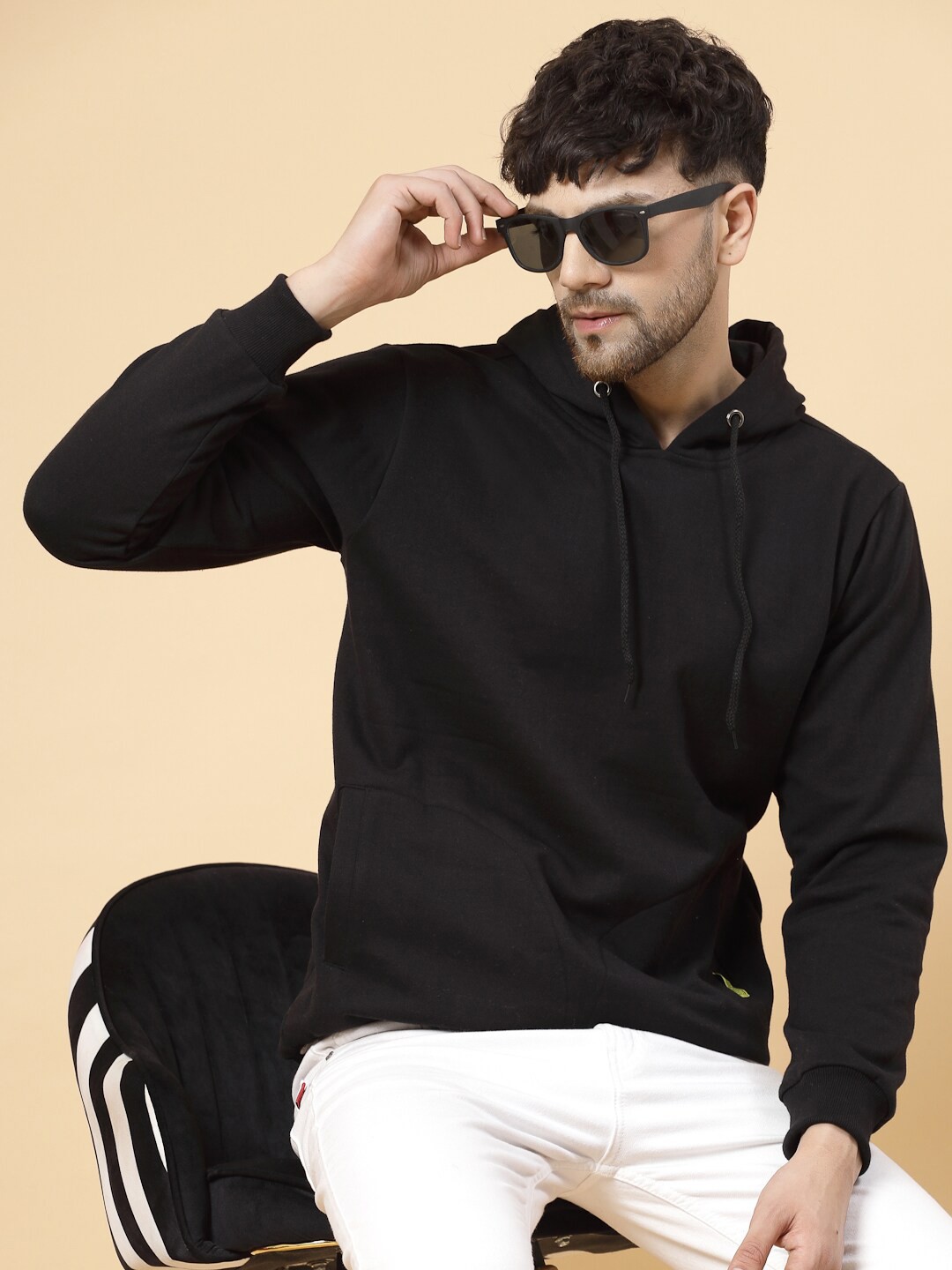 

Rigo Solid Pullover Casual Open Hooded Sweatshirt, Black