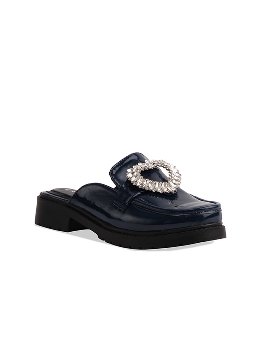 

ERIDANI Billie Embellished Platform Mules, Navy blue