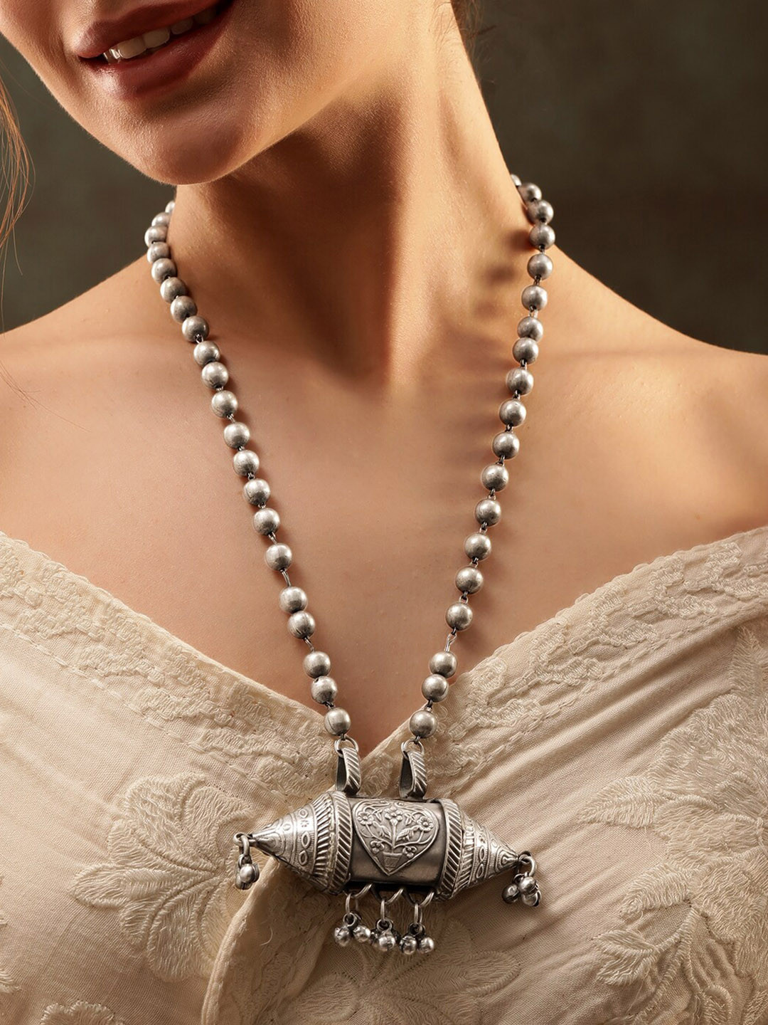 

Rubans Silver-Plated Oxidised Necklace