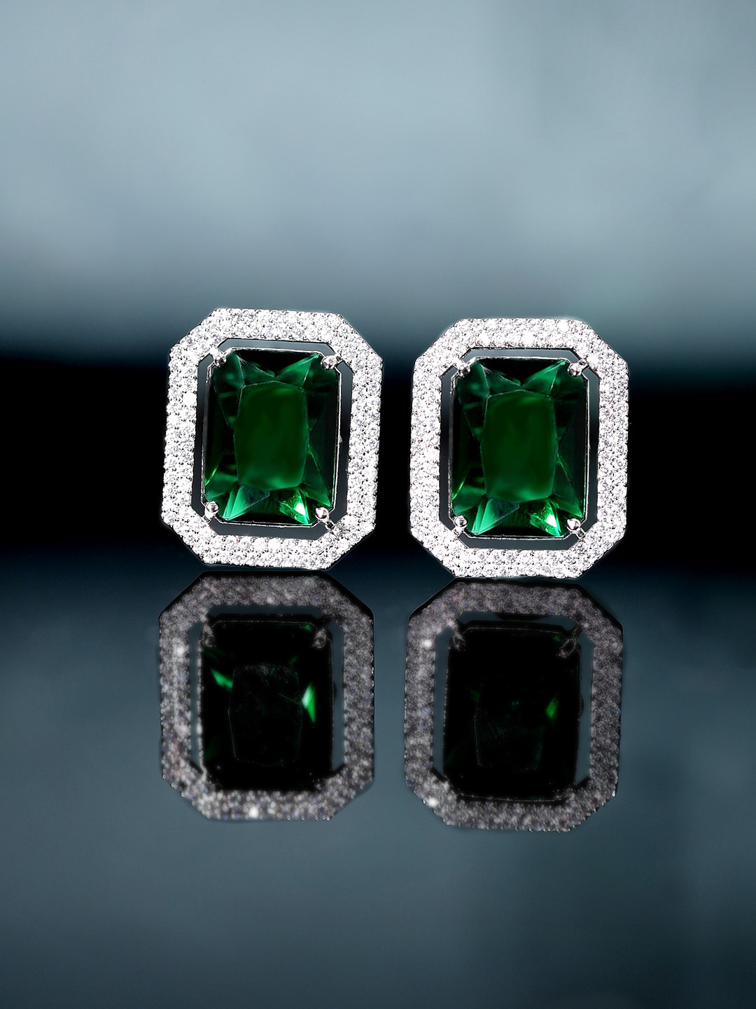 

Rubans Rhodium-Plated Geometric Shaped Stud Earrings, Silver