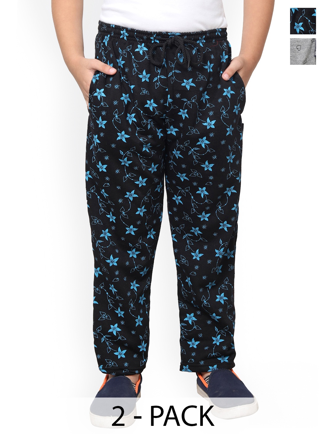 

IndiWeaves Boys Pack Of 2 Conversational Printed Fleece Track Pants, Grey