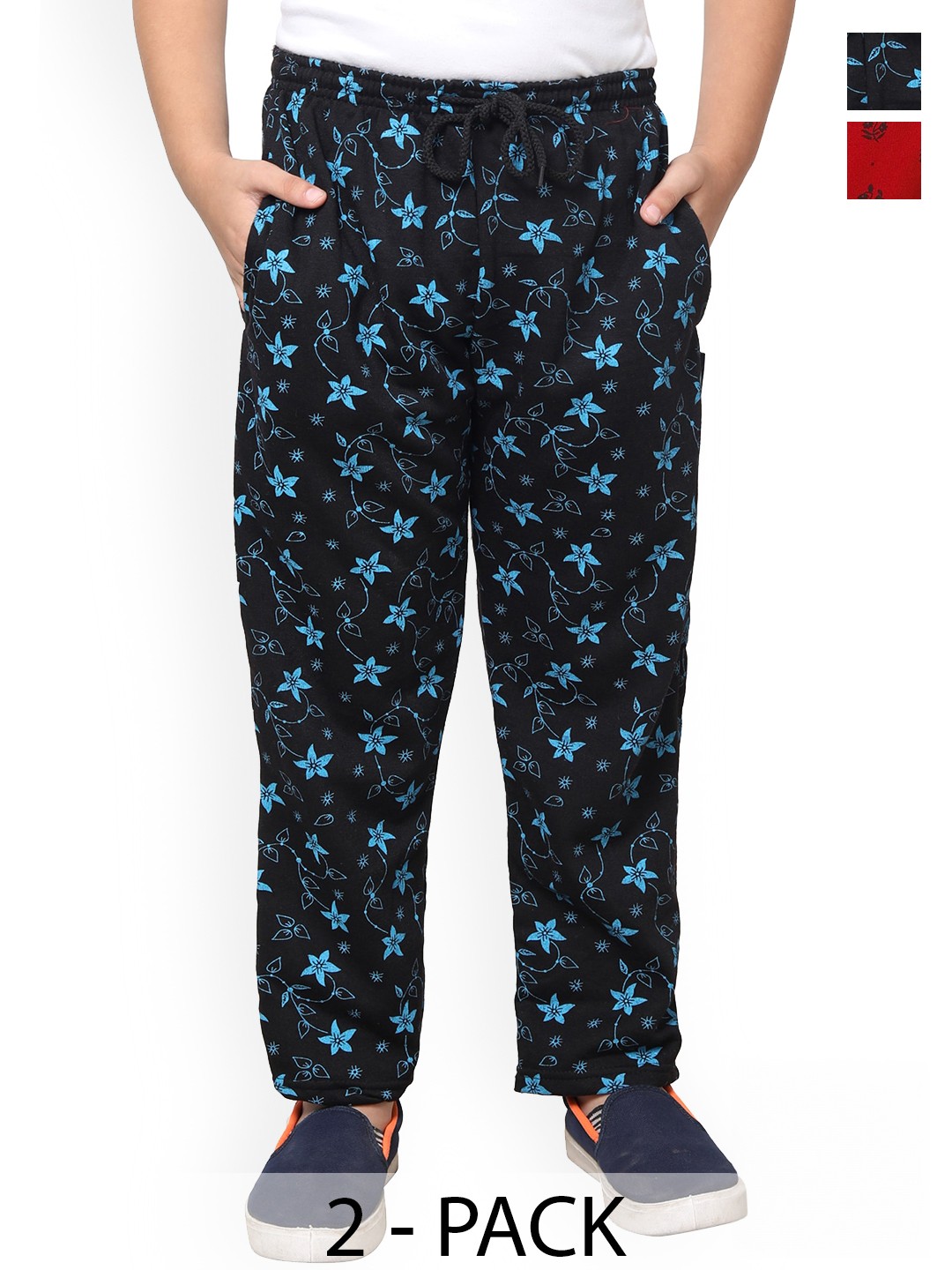 

IndiWeaves Boys Pack Of 2 Floral Printed Fleece Track Pants, Black