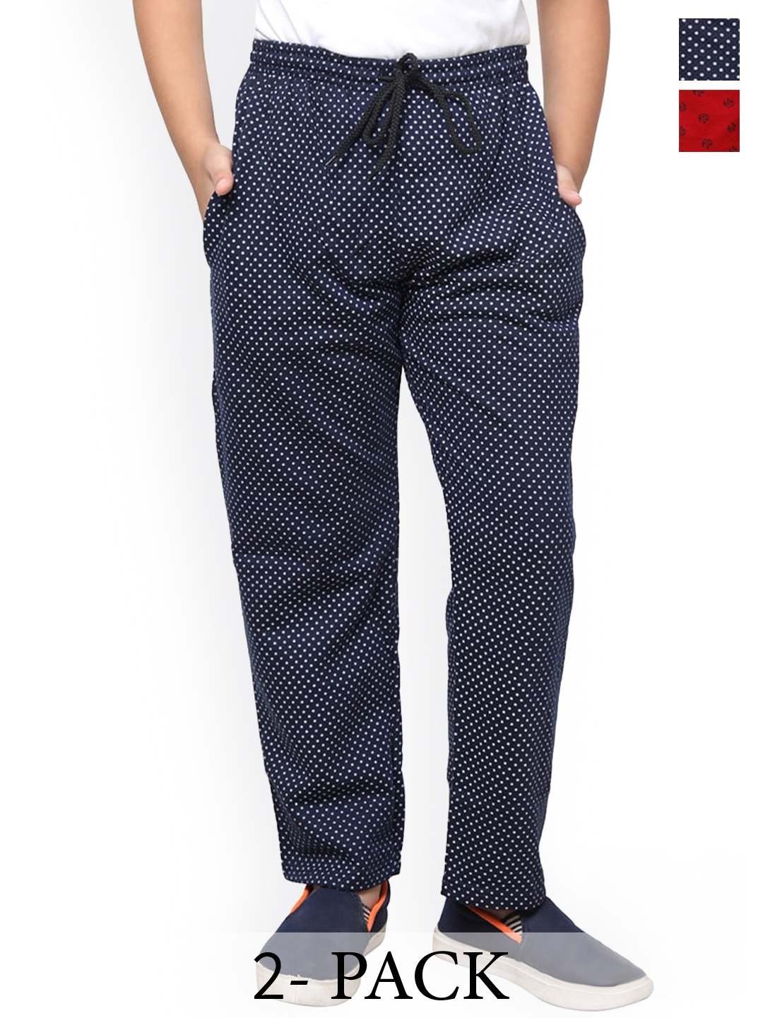 

IndiWeaves Boys Pack Of 2 Printed Fleece Track Pants, Red