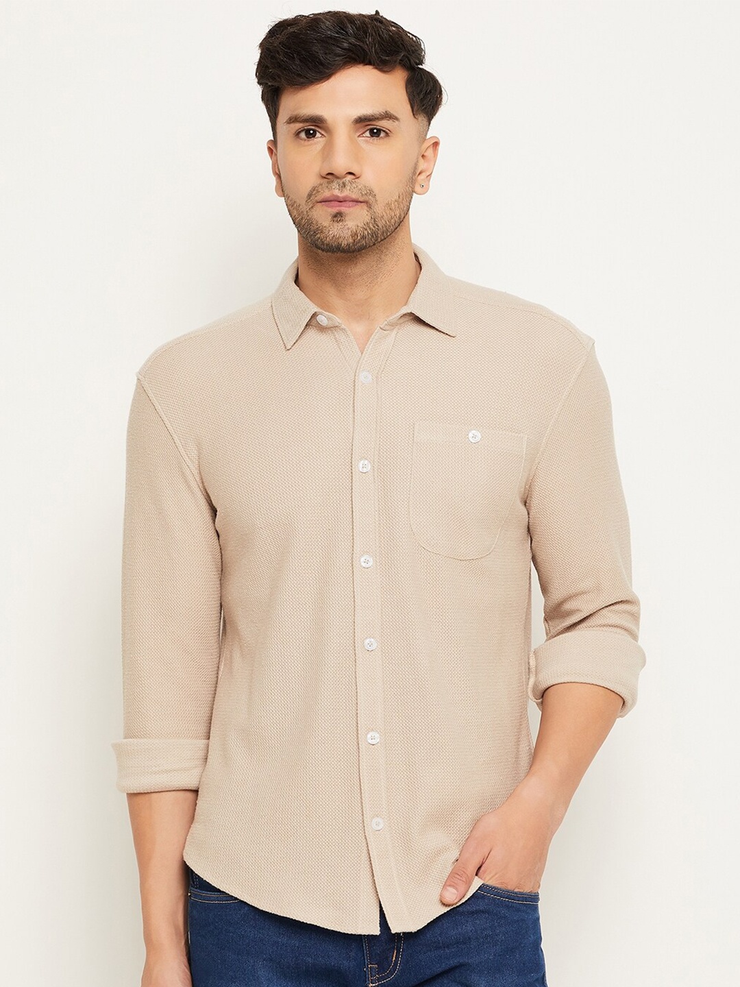 

Club York Regular Fit Spread Collar Long Sleeves Cotton Casual Shirt, Beige