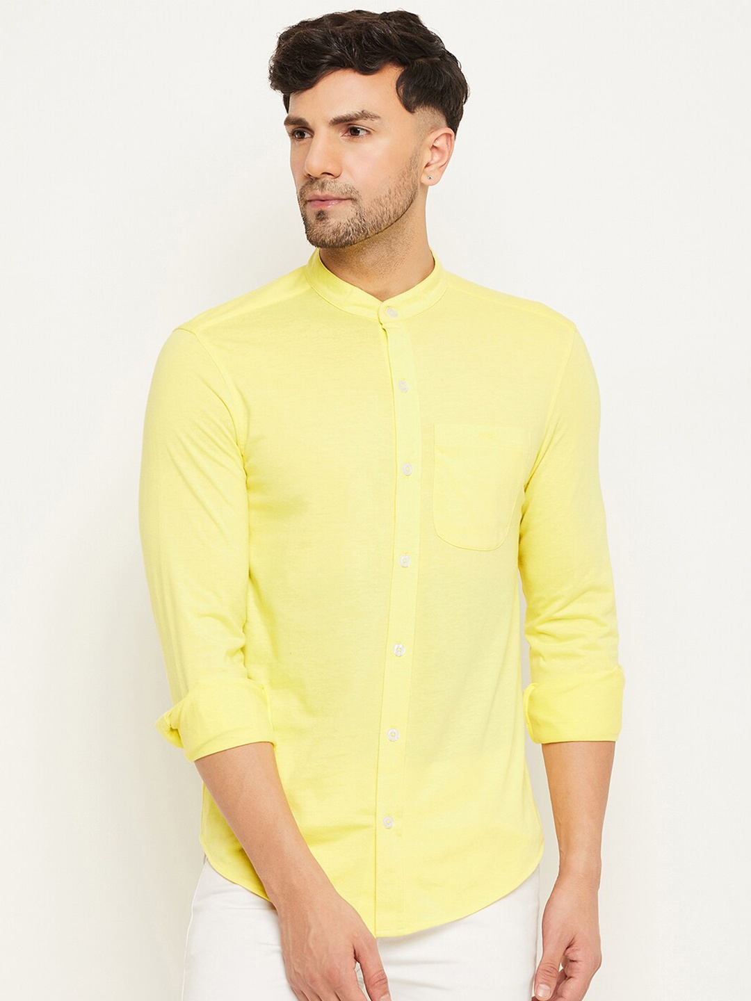 

Club York Regular Fit Band Collar Long Sleeves Cotton Casual Shirt, Yellow