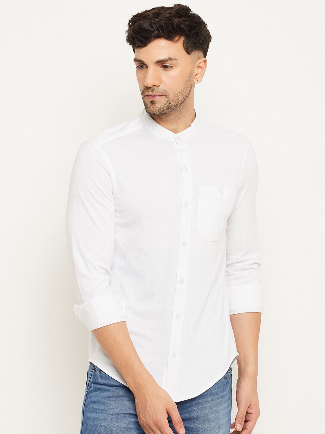 

Club York Regular Fit Band Collar Long Sleeves Cotton Casual Shirt, White