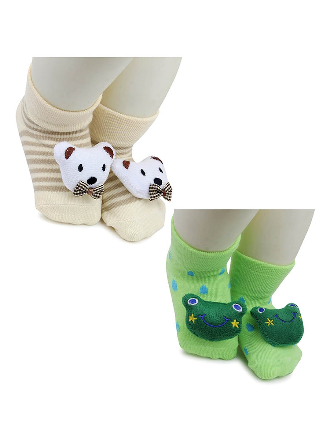 

BAESD Infants Pack of 2 Applique Detail Anti-Skid Stretchable Ankle Length Socks, Beige