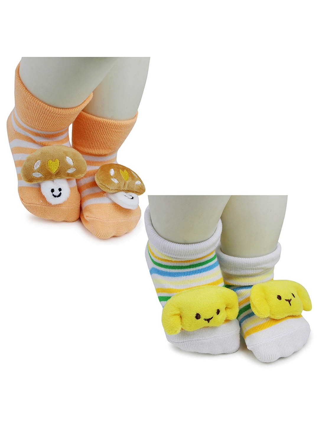 

BAESD Infants Pack Of 2 Patterned Anti-Skid Cotton Ankle Length Socks, Orange