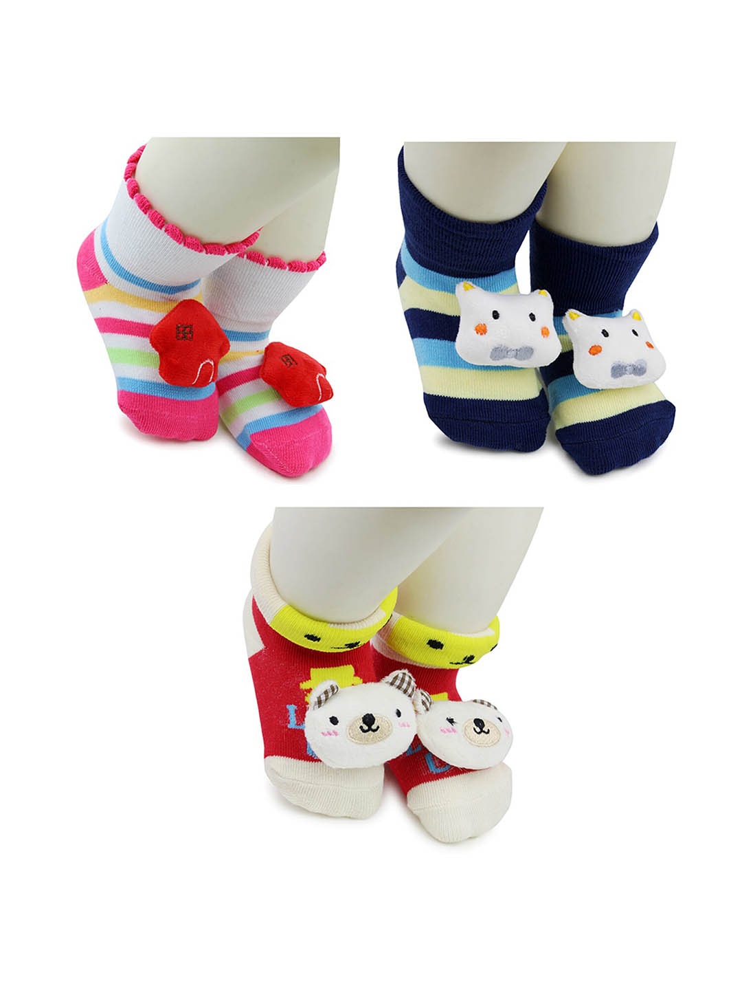 

BAESD Infants Pack Of 3 Patterned Anti-Skid Ankle Length Socks, Red