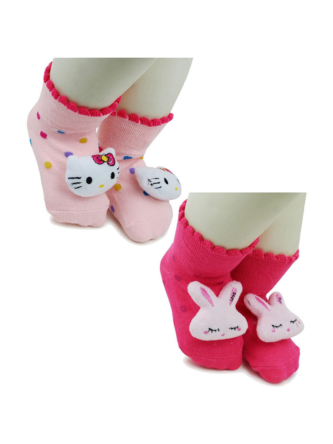 

BAESD Infants Pack Of 2 Patterned Anti-Skid Cotton Calf Length Socks, Pink
