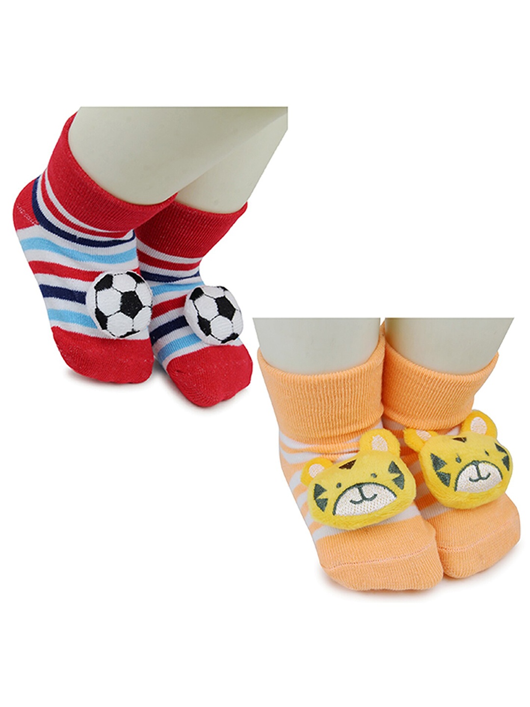

BAESD Infants Pack Of 2 Patterned Anti-Skid Cotton Ankle Length Socks, Red