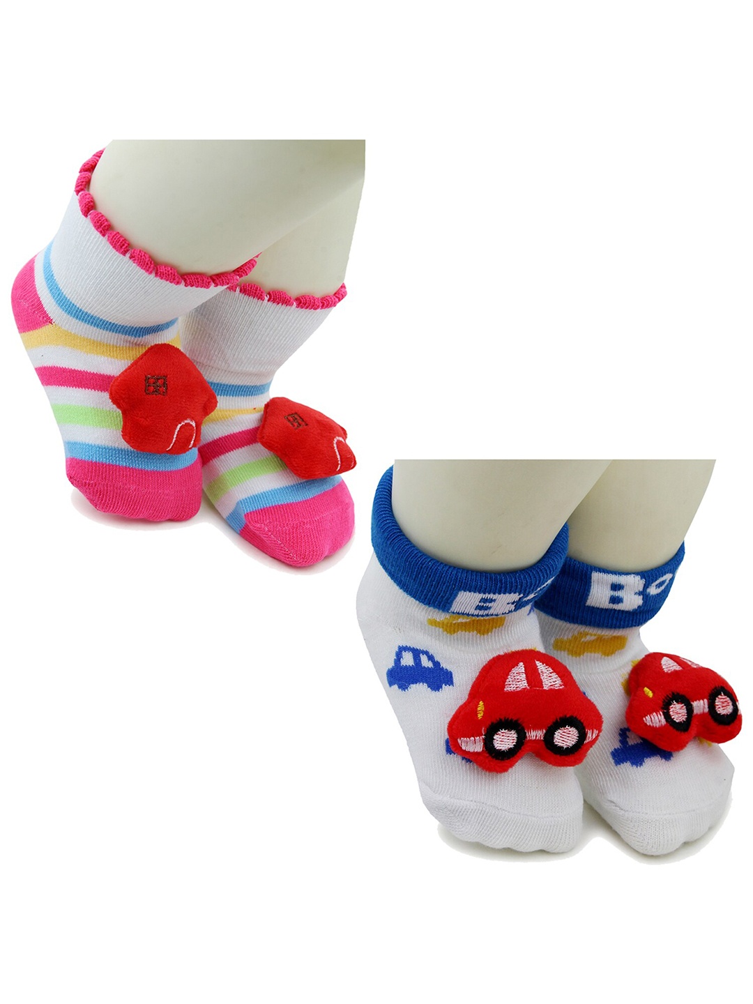 

BAESD Infants Pack Of 2 Patterned Anti-Skid Cotton Ankle Length Socks, White