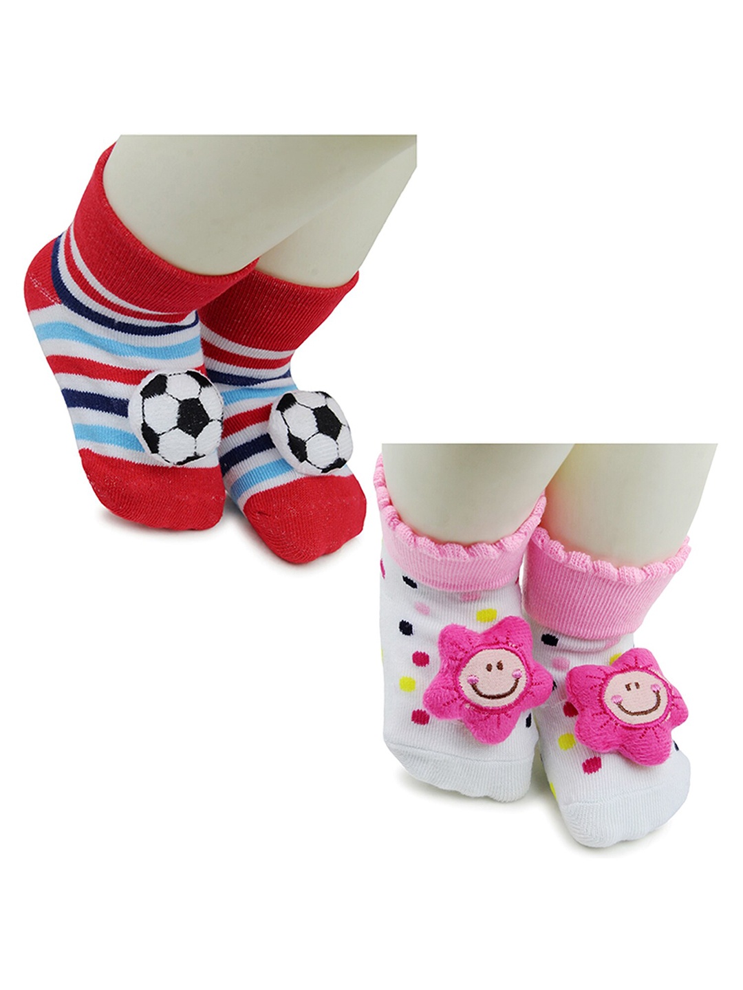 

BAESD Infants Pack Of 2 Patterned Anti-Skid Cotton Ankle Length Socks, Red