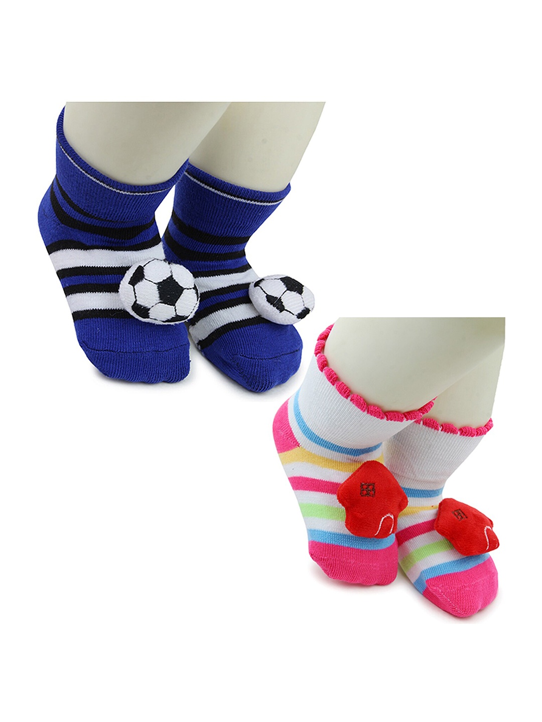 

BAESD Infants Pack Of 2 Patterned Anti-Skid Cotton Ankle Length Socks, Navy blue