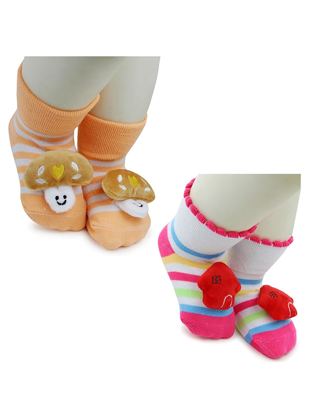 

BAESD Infants Pack Of 2 Patterned Anti-Skid Cotton Ankle Length Socks, Orange