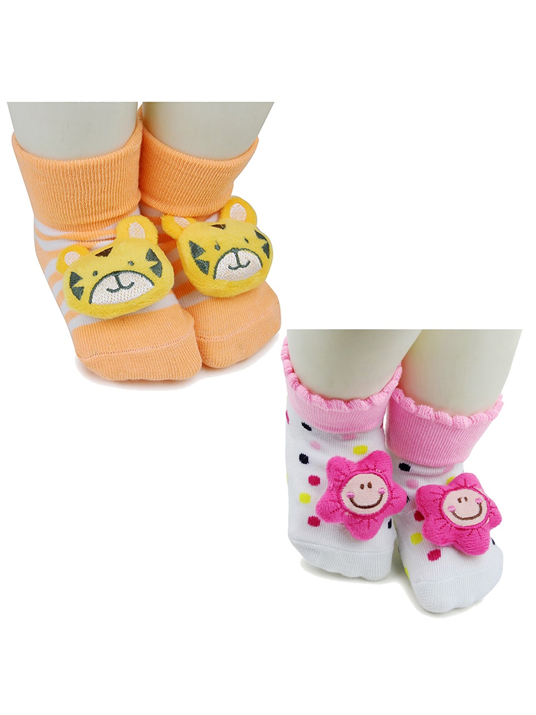

BAESD Infants Pack Of 2 Patterned Anti-Skid Cotton Ankle Length Socks, Orange